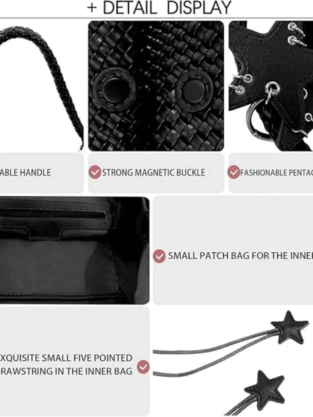 Woven Tote Bag Shoulder Handbags Black Hobo Handwoven Satchel Top Handle - Picture 4 of 6